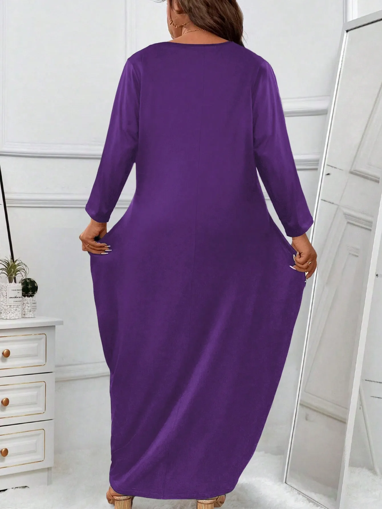 Plus Solid Hidden Pocket Maxi Tee Dress