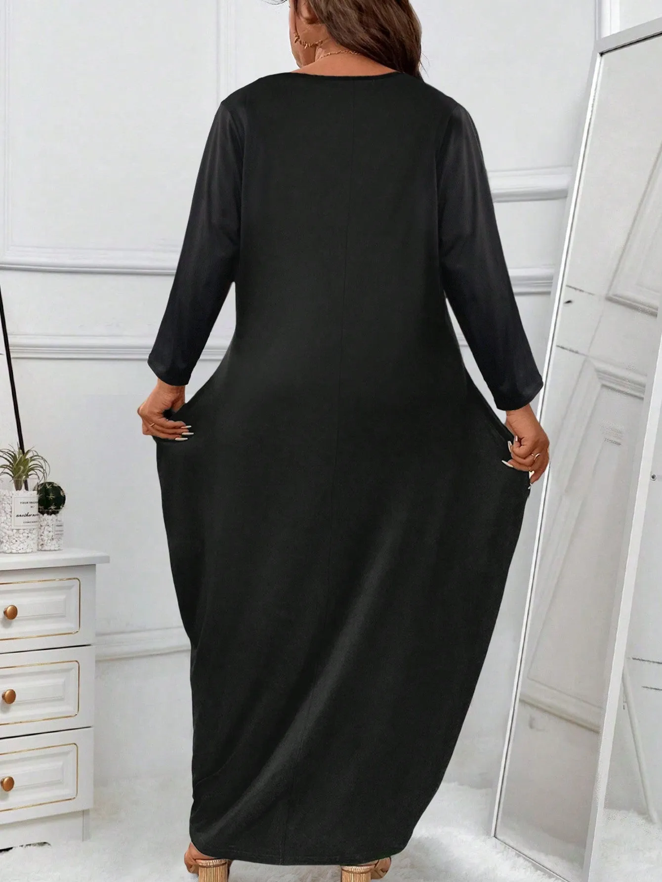 Plus Solid Hidden Pocket Maxi Tee Dress