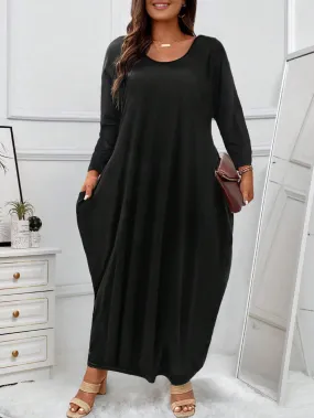 Plus Solid Hidden Pocket Maxi Tee Dress