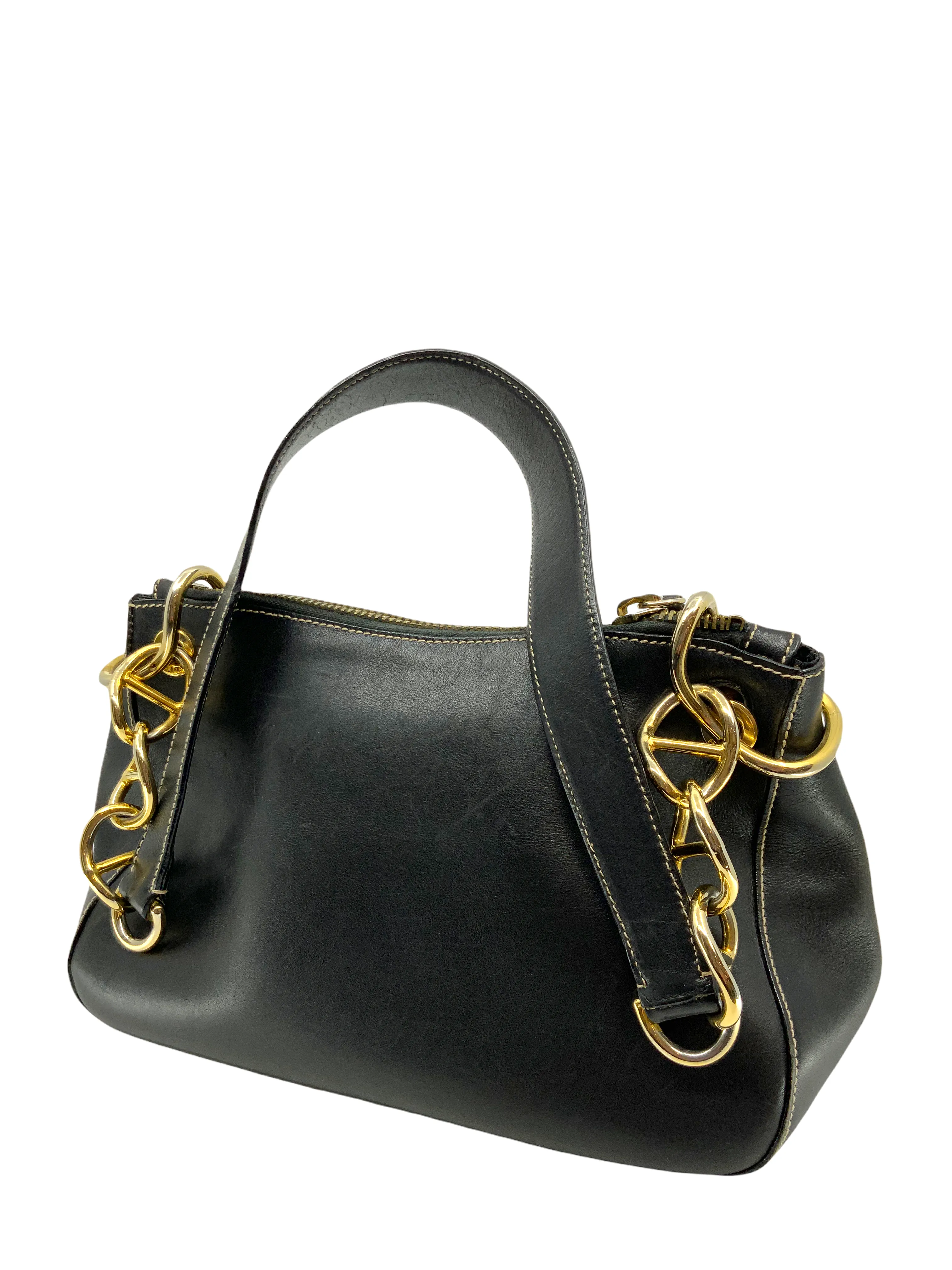 Prada Logo Embossed Leather Chain Link Shoulder Bag