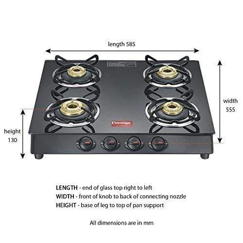 Prestige Marvel Plus Glass 4 Burner Gas Stove (Black) (ISI Certified)