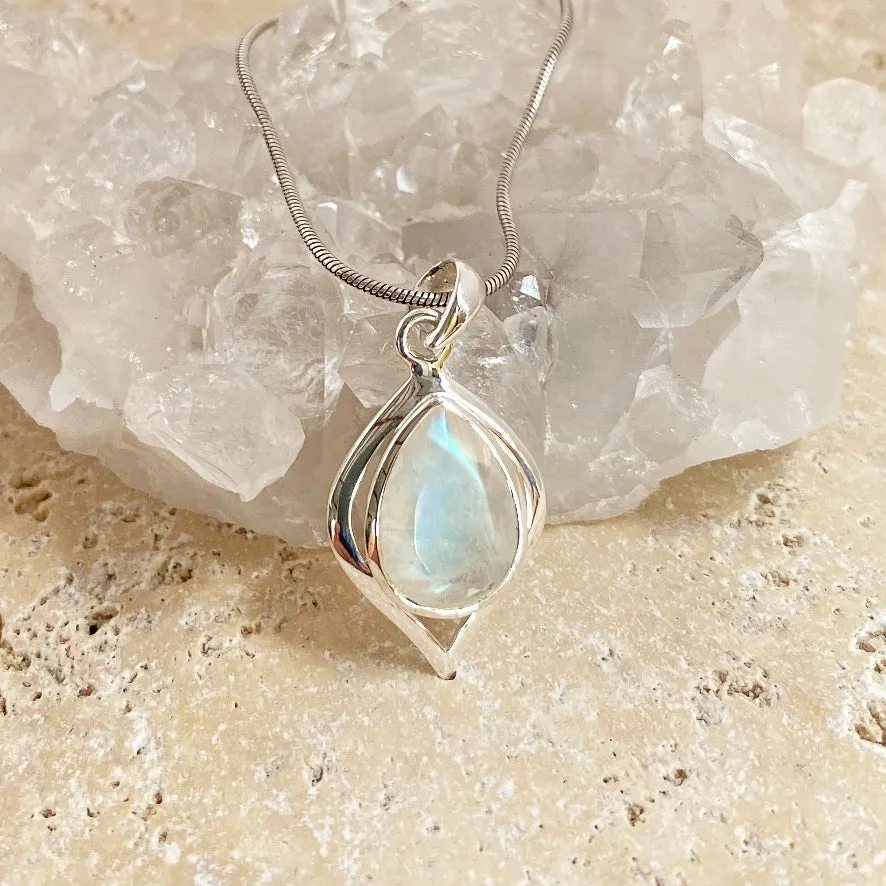 Rainbow Moonstone Teardrop Pendant - Ciara