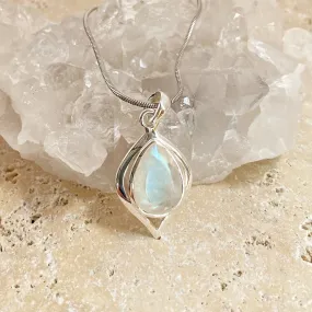 Rainbow Moonstone Teardrop Pendant - Ciara