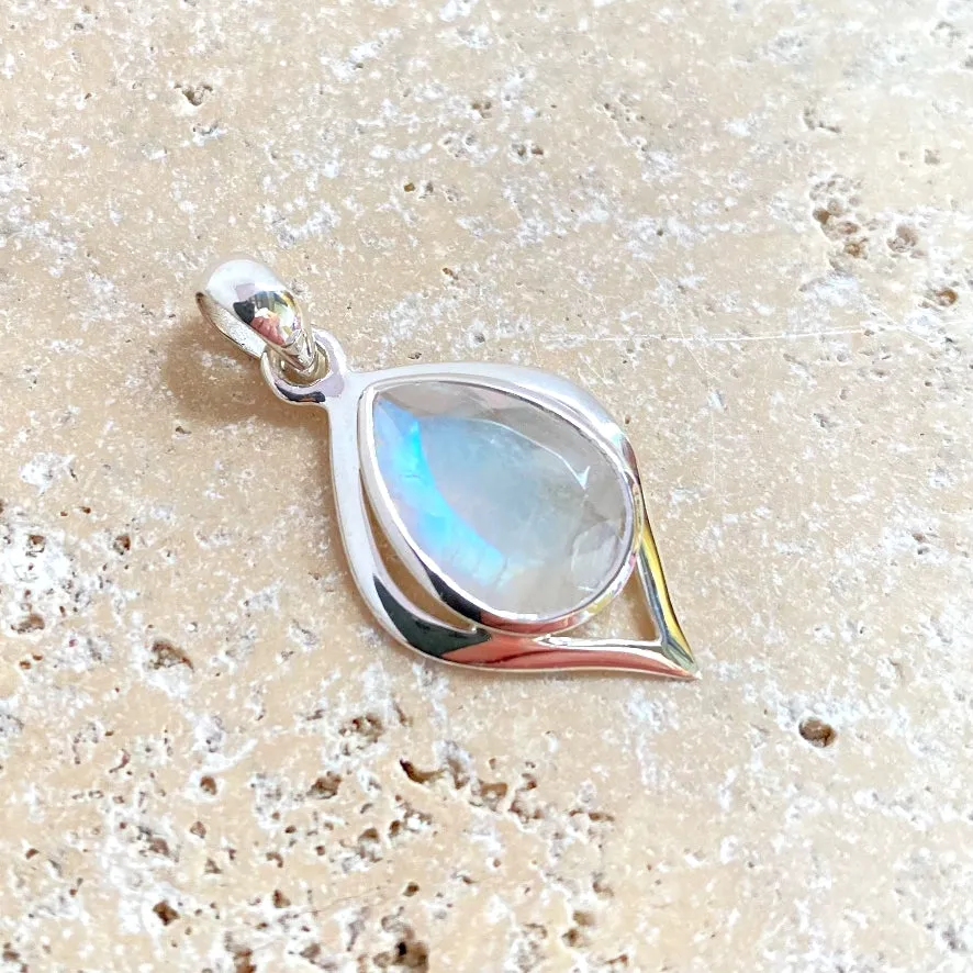 Rainbow Moonstone Teardrop Pendant - Ciara