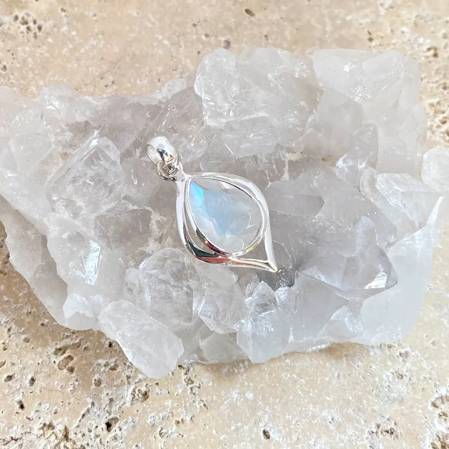 Rainbow Moonstone Teardrop Pendant - Ciara