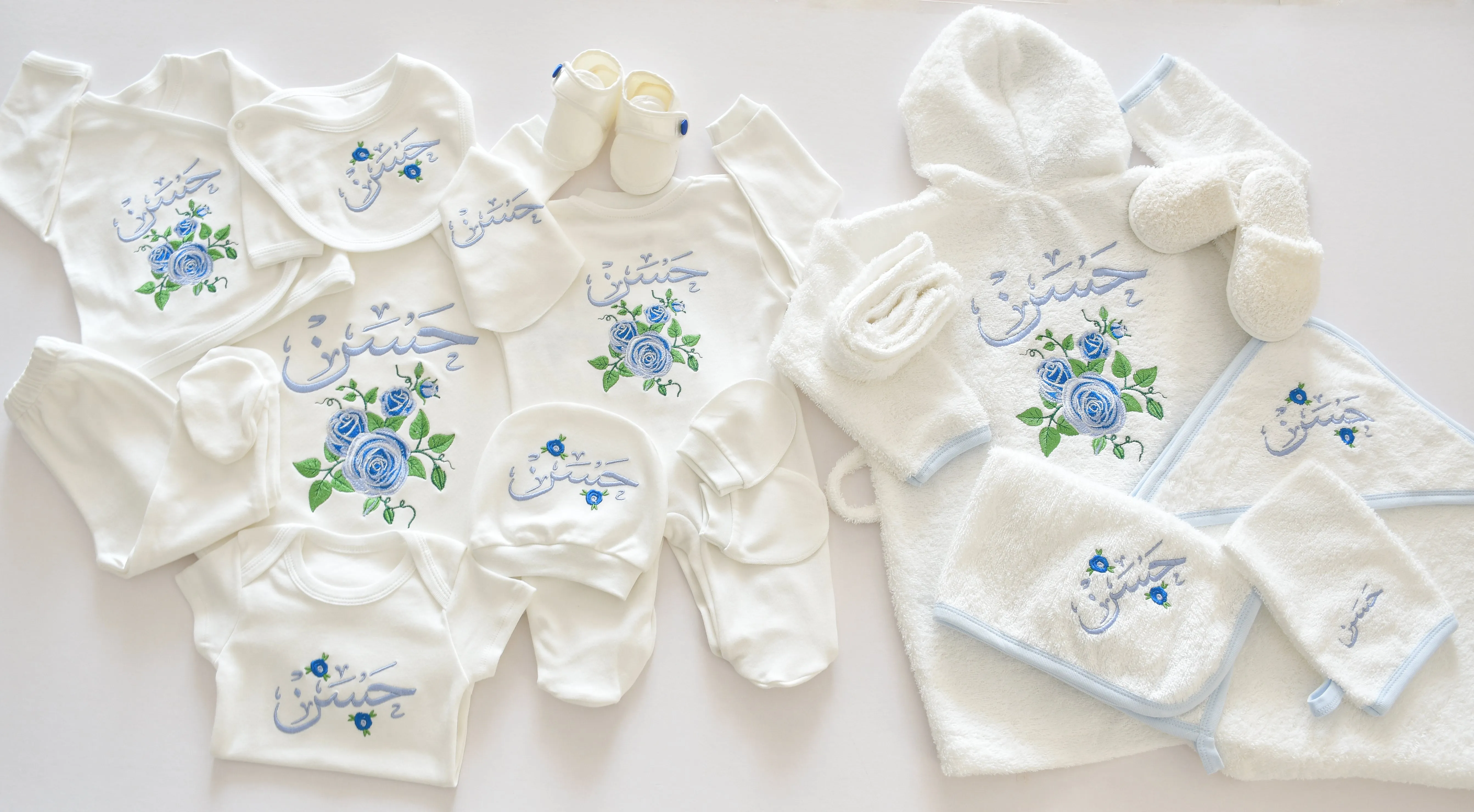 Roses Embroidery Baby Boy Set