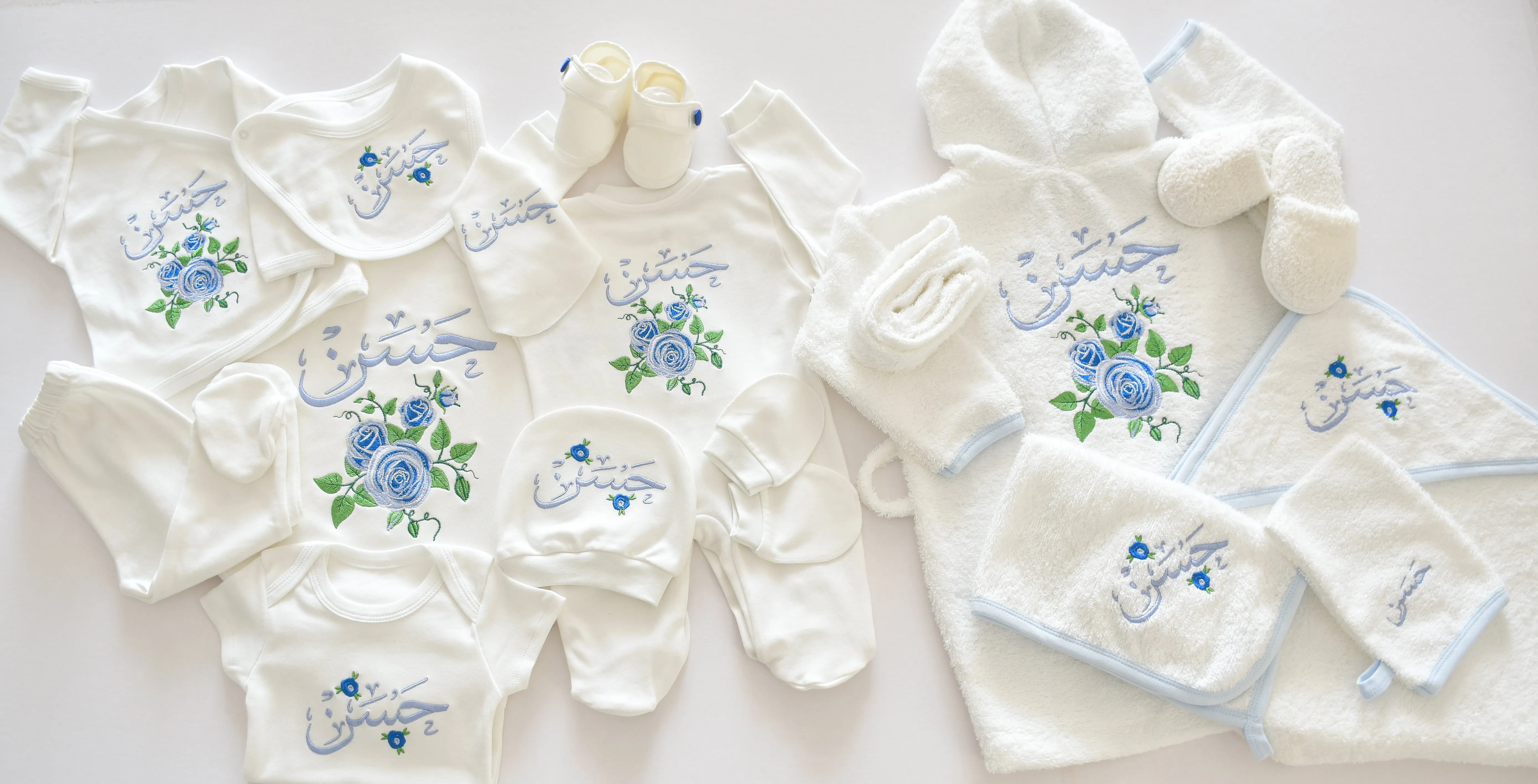 Roses Embroidery Baby Boy Set