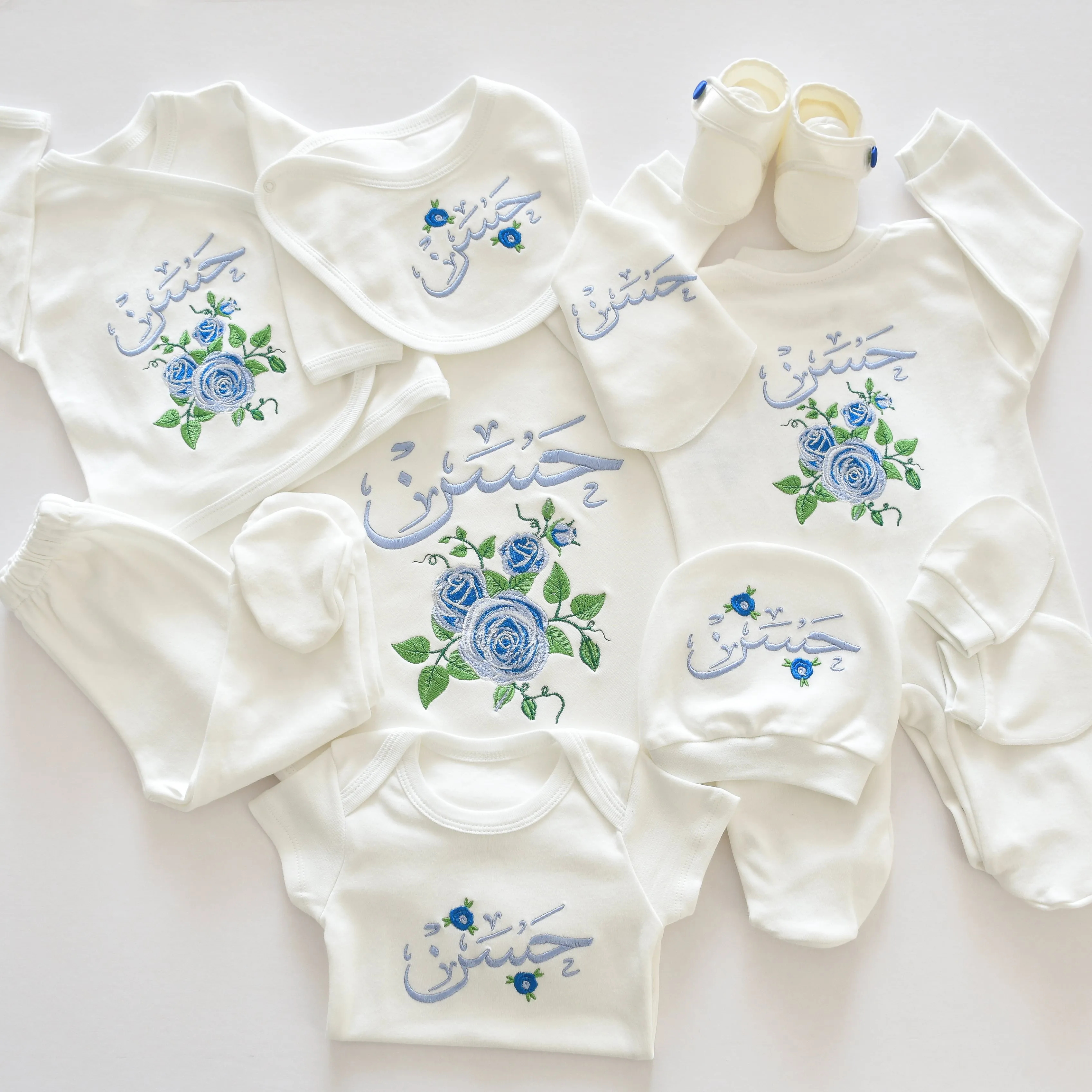 Roses Embroidery Baby Boy Set