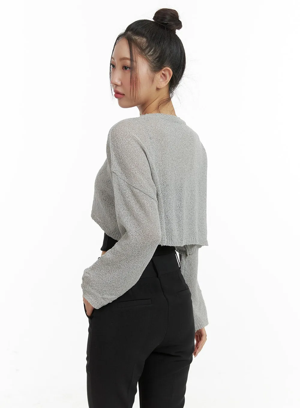 Round Neck Cropped Hollow Out Sweater OA402