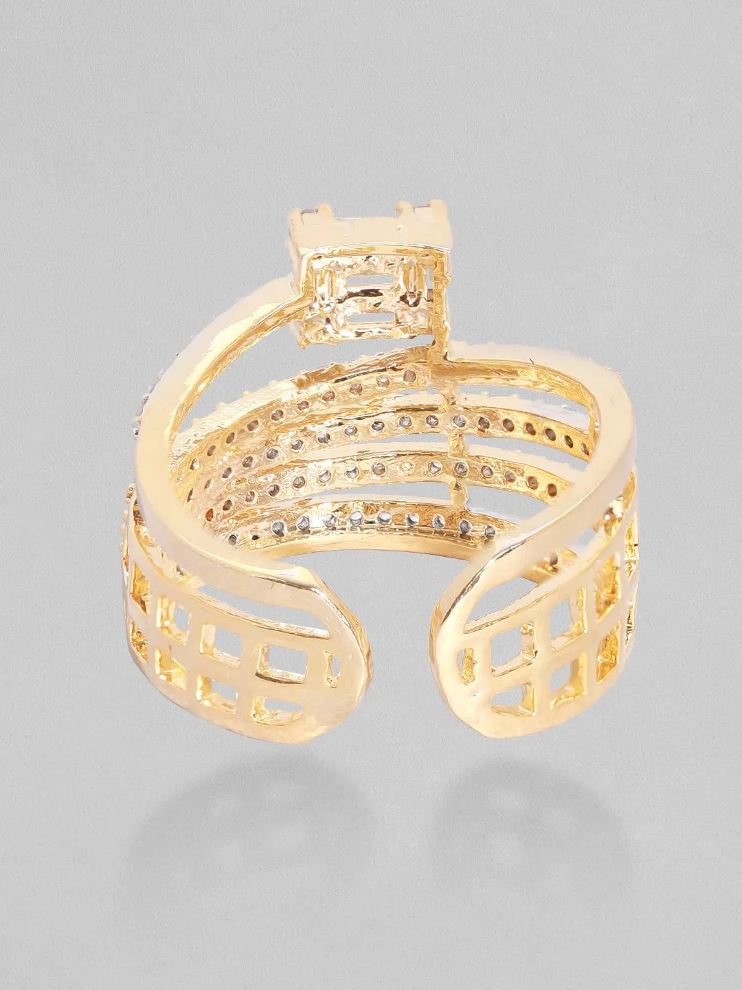 Rubans Gold-Plated White Zircon-Studded Finger Ring