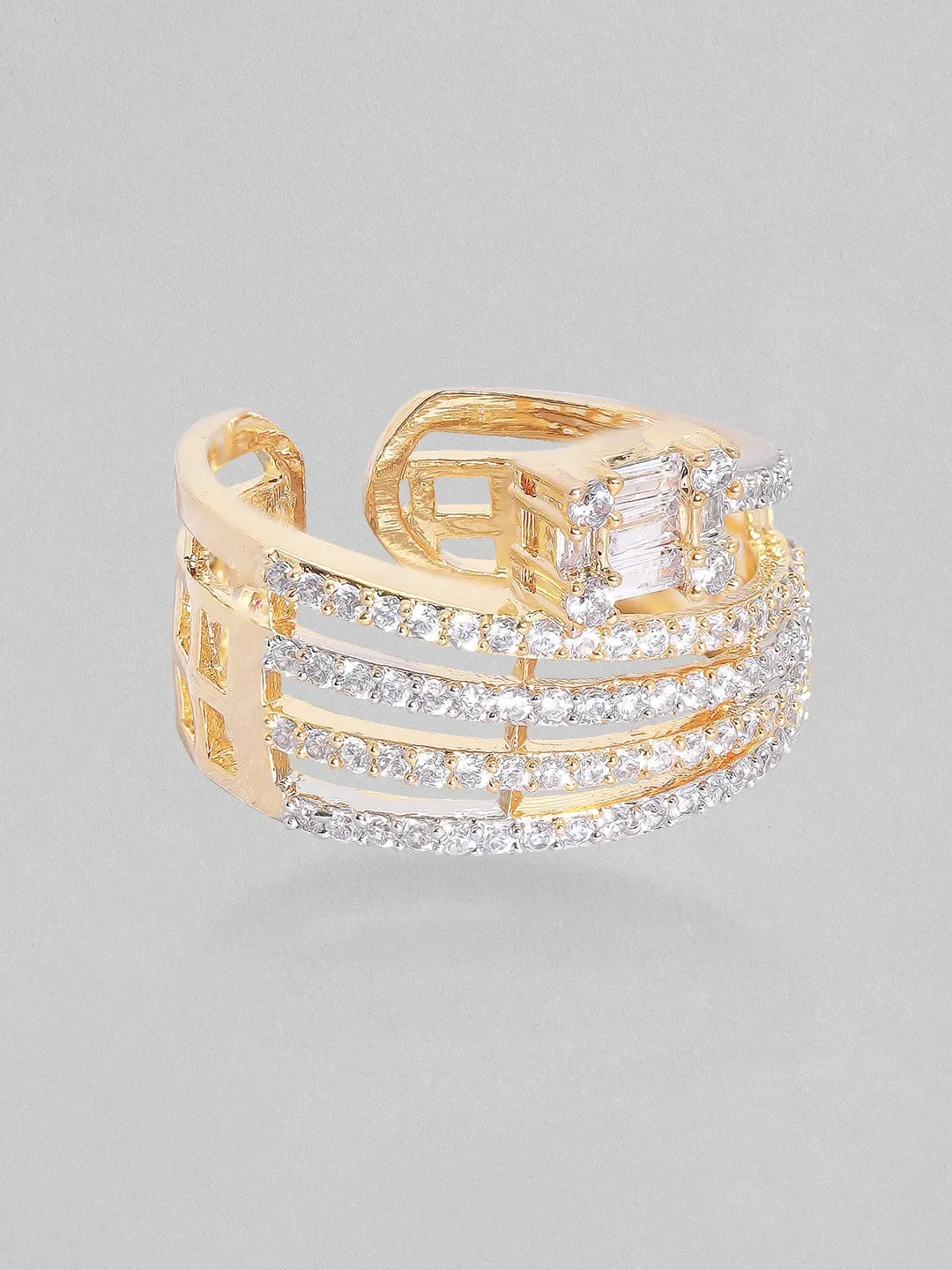 Rubans Gold-Plated White Zircon-Studded Finger Ring