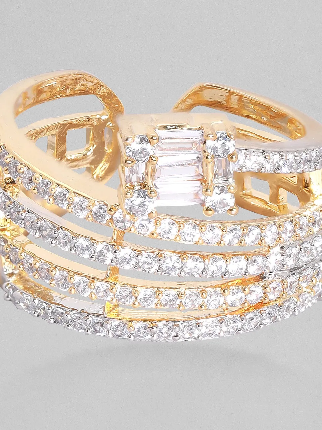 Rubans Gold-Plated White Zircon-Studded Finger Ring