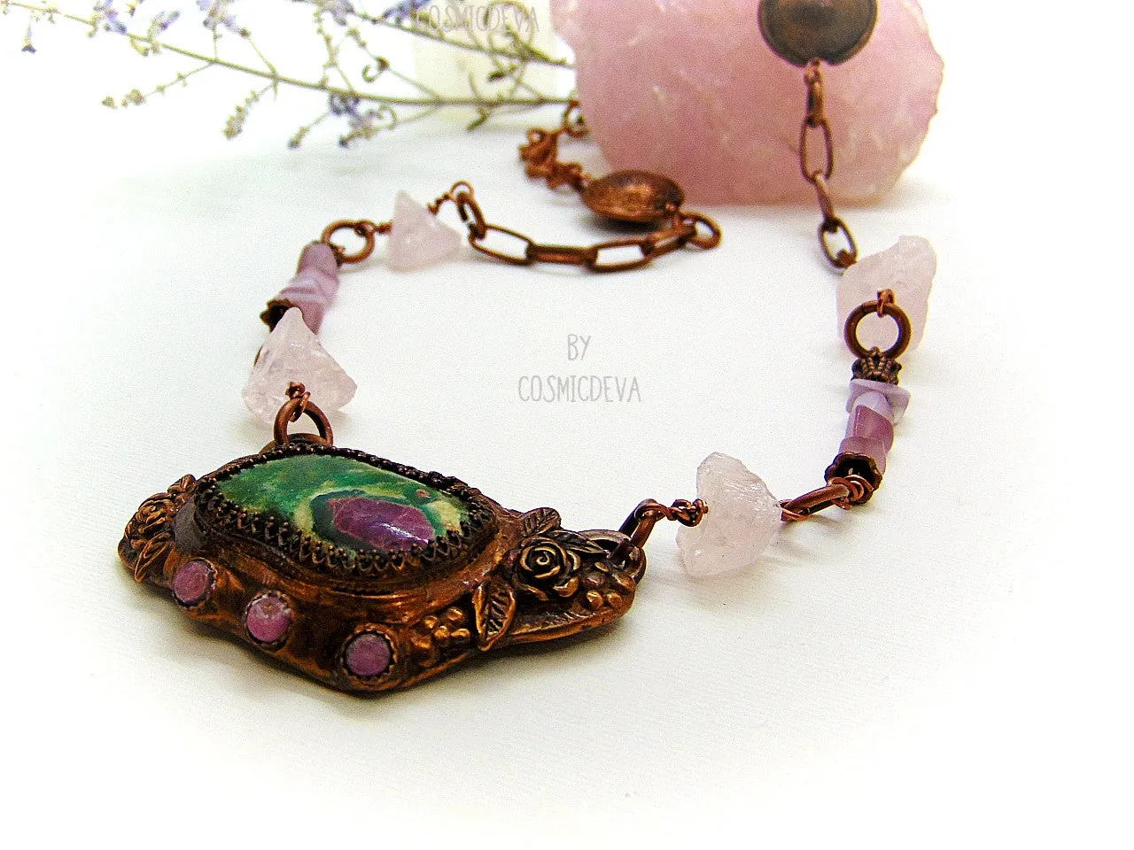 Ruby in Fuchsite - Raw Rose Quartz Copper Necklace