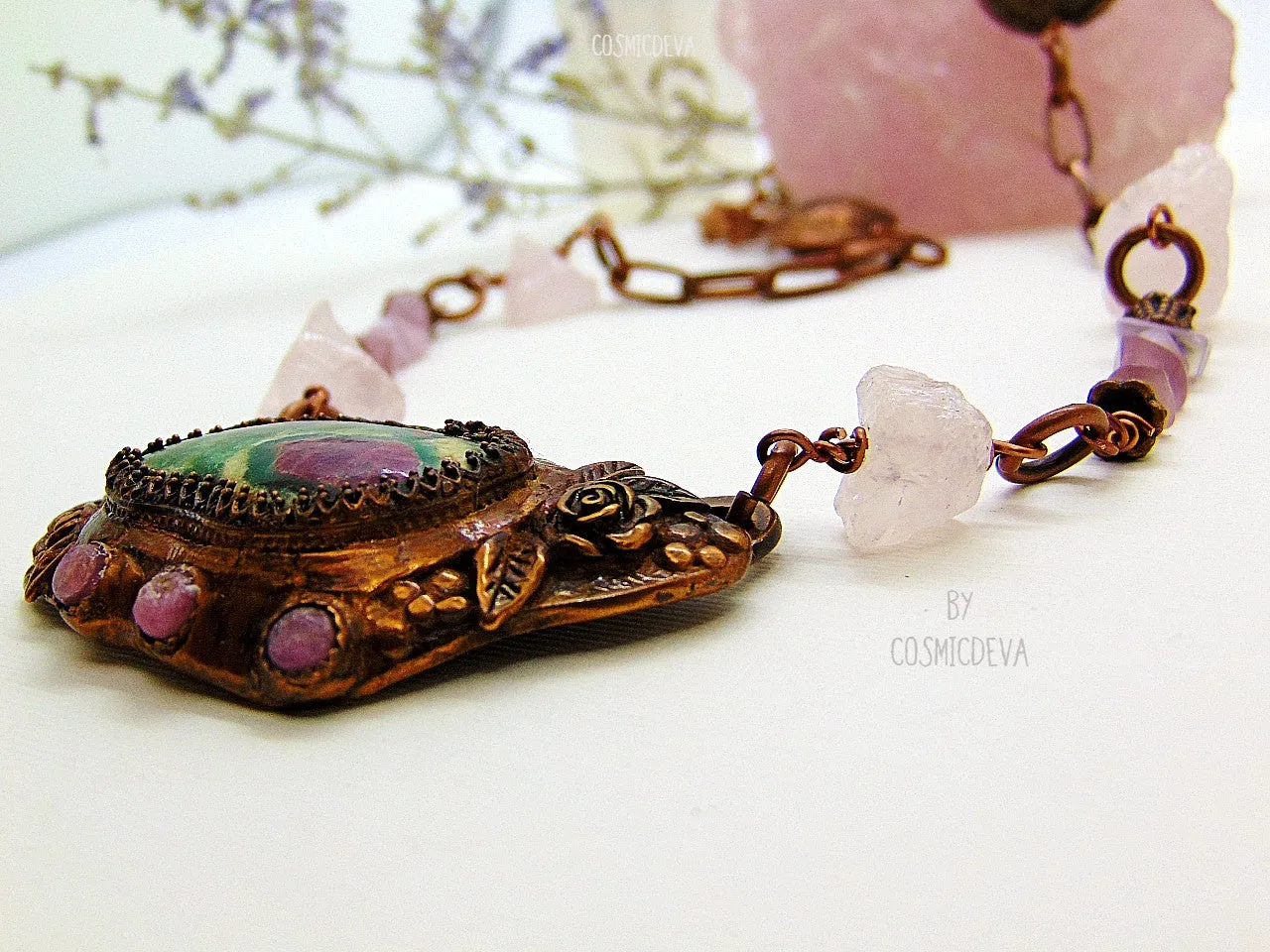 Ruby in Fuchsite - Raw Rose Quartz Copper Necklace