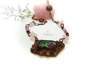 Ruby in Fuchsite - Raw Rose Quartz Copper Necklace