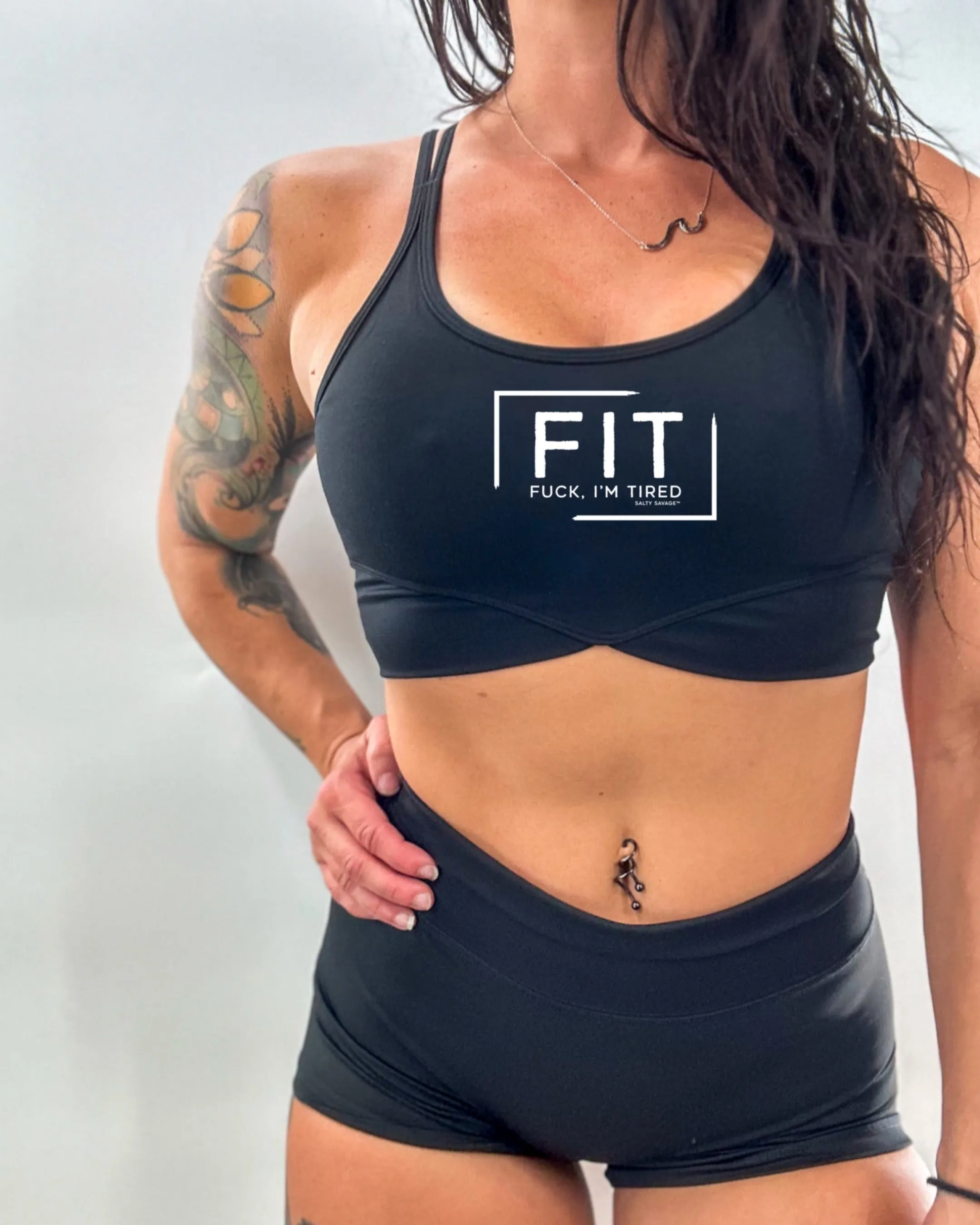 Salty Savage Ladies "FIT Fuck, I’m Tired” V Cut Sports Bra