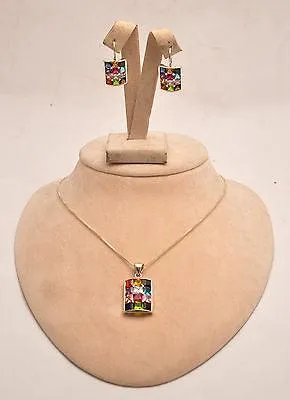 Set of Jerusalem Sterling Silver 925 Pendant & Earrings With 12 Gemtones.