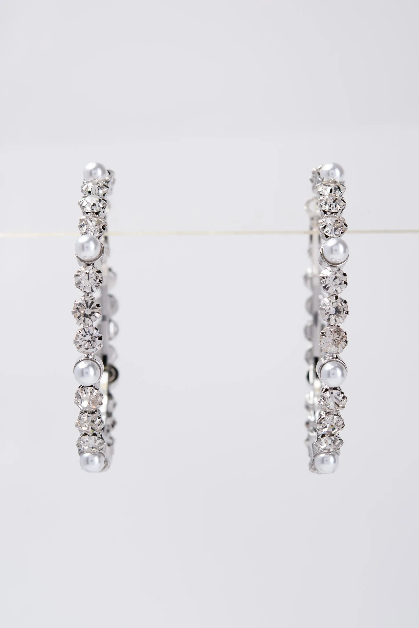 Sienna 60MM Pearl Rhinestone Hoop Earrings - Silver