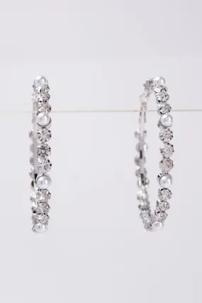 Sienna 60MM Pearl Rhinestone Hoop Earrings - Silver