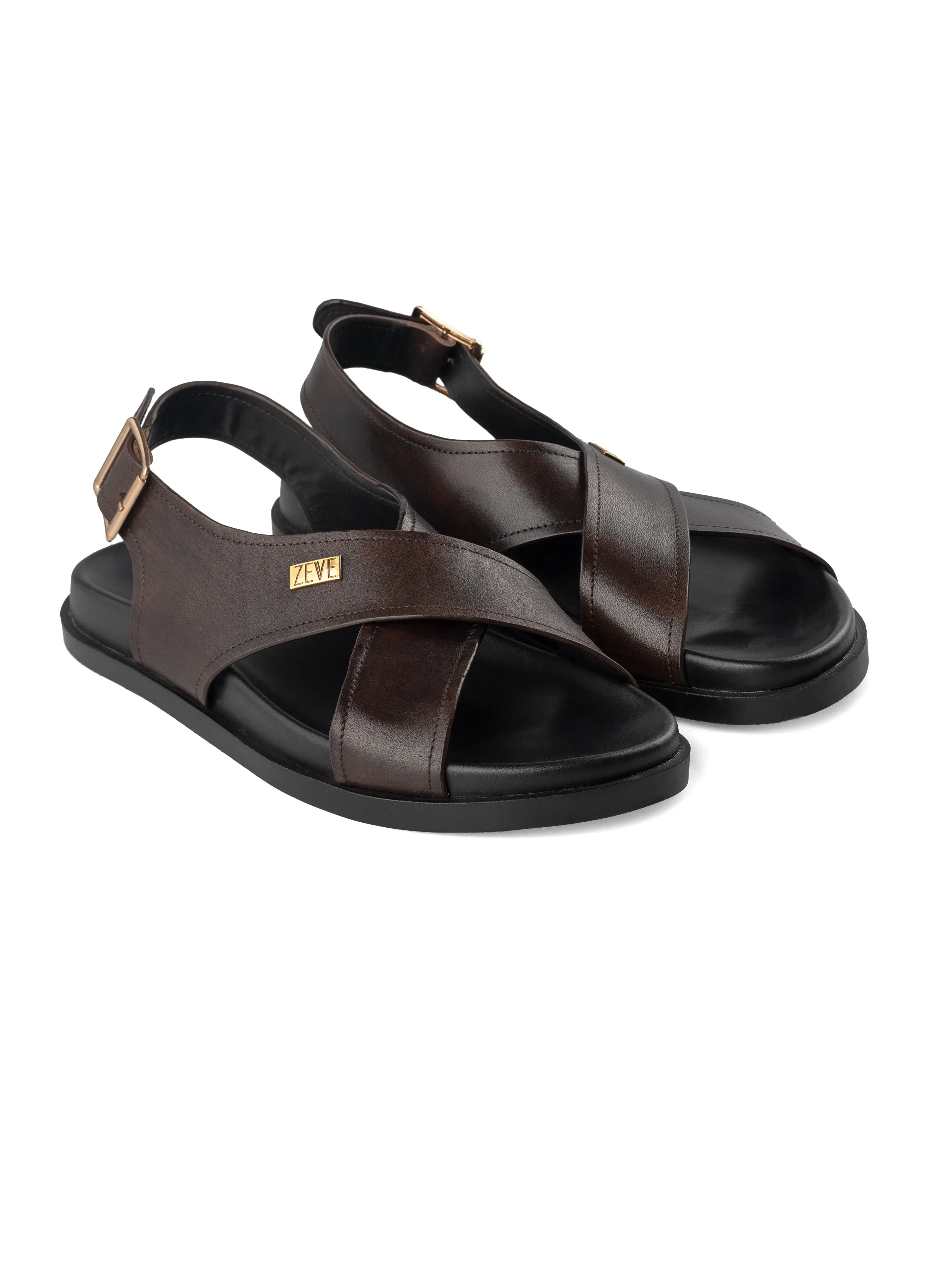 Slingback Cross Strap Sandal - Coffee Patina Leather