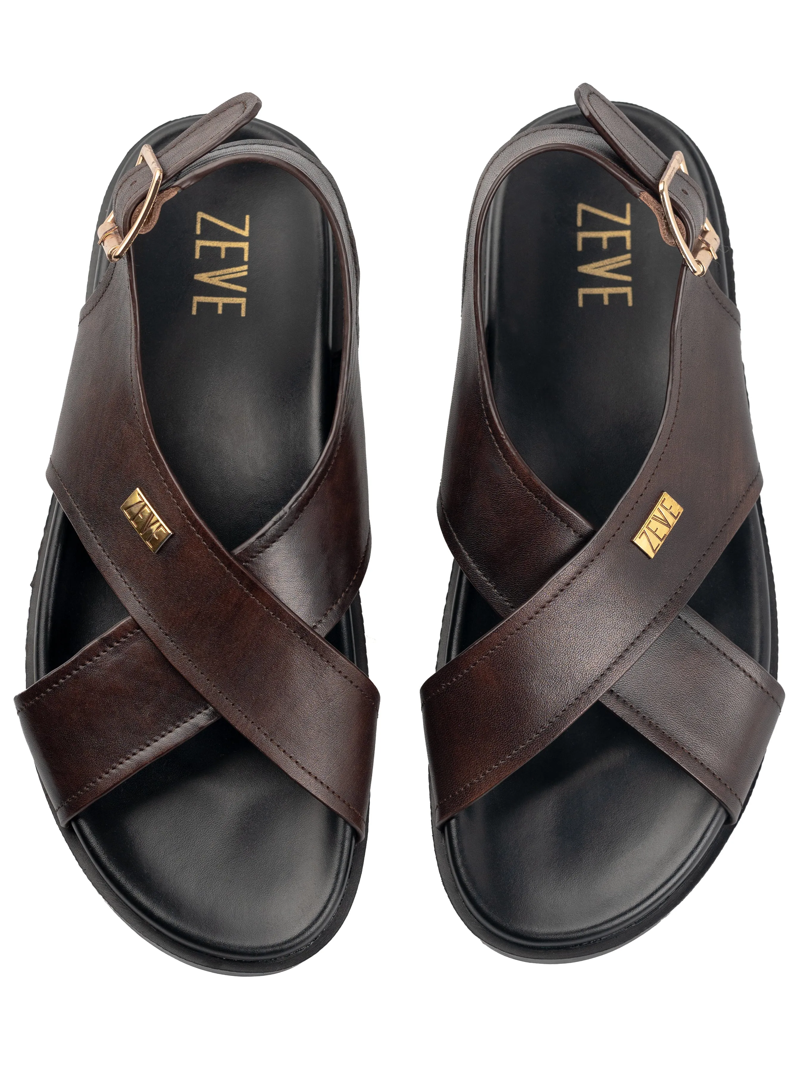 Slingback Cross Strap Sandal - Coffee Patina Leather