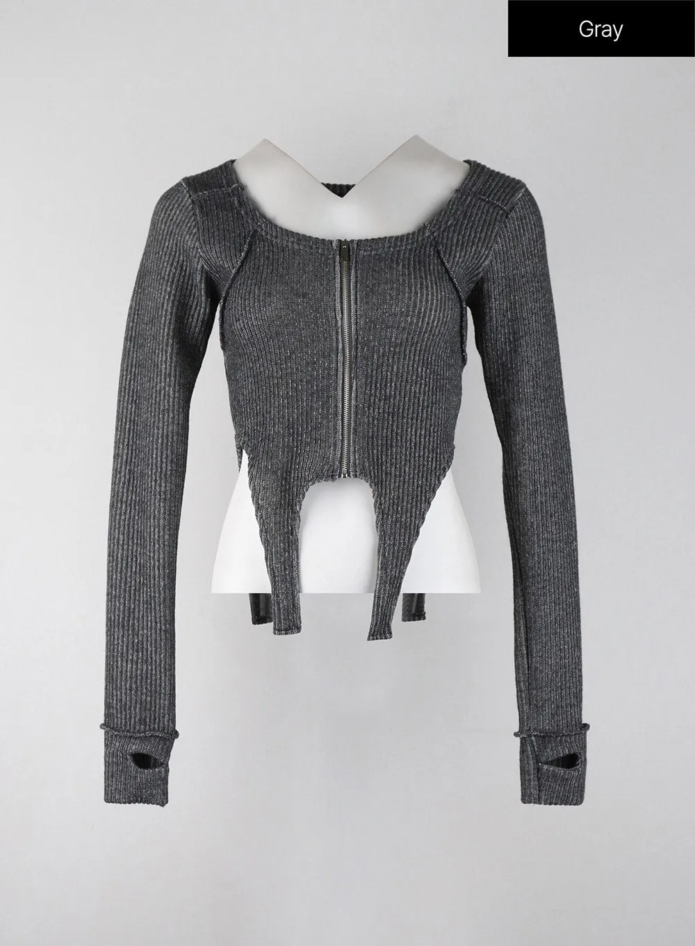 Solid Wool Blend Zip-Up Crop Top IJ402