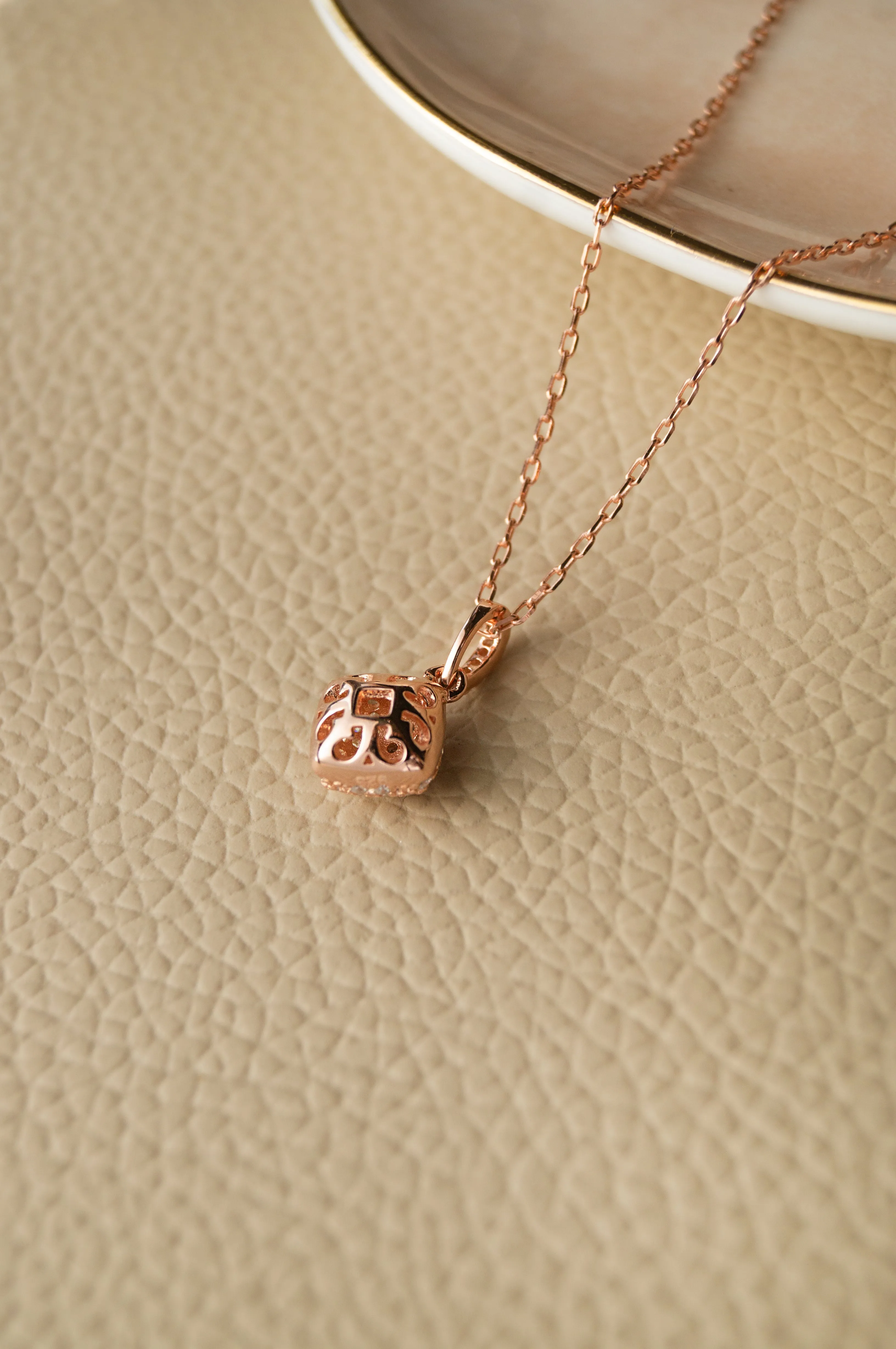 Sparkling Dust Rose Gold Plated Sterling Silver Pendant With Chain