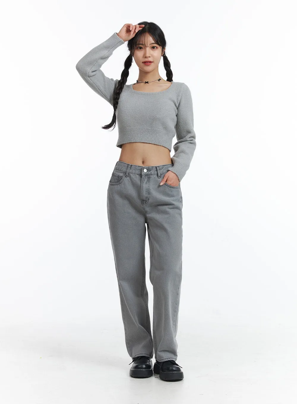 Square Neck Crop Sweater OJ426