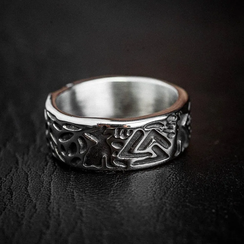 Stainless Steel Valknut and Wolf Ring