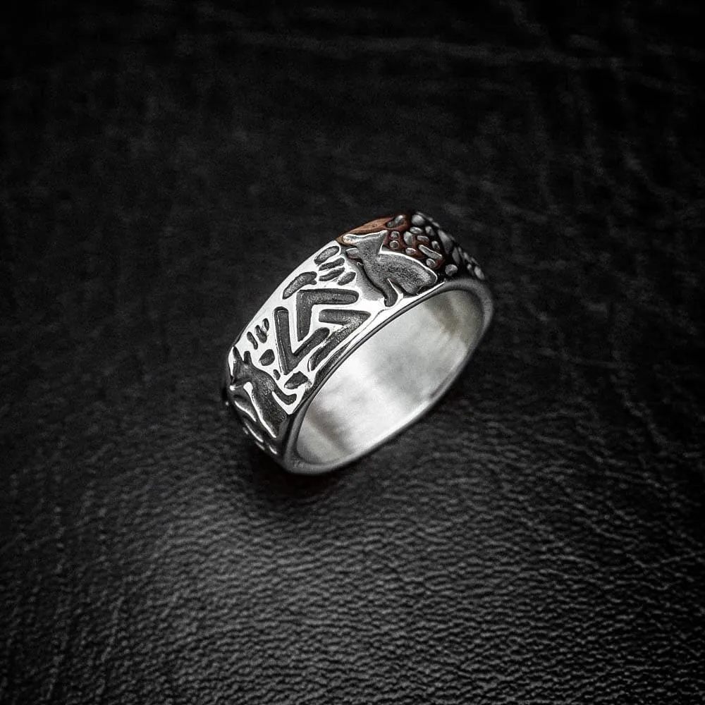 Stainless Steel Valknut and Wolf Ring