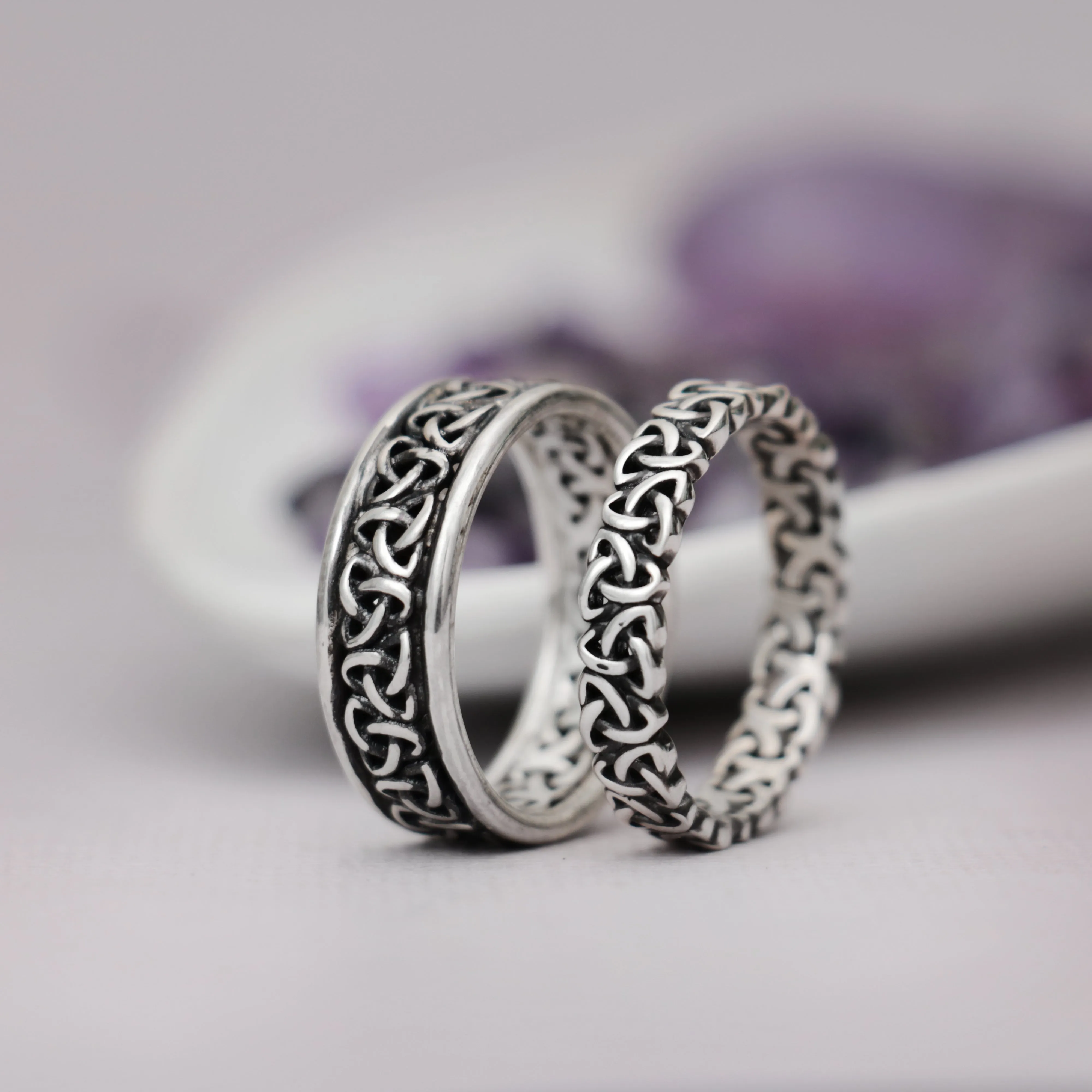 Sterling Silver Trinity Celtic Knot Wedding Ring Set | Moonkist Designs