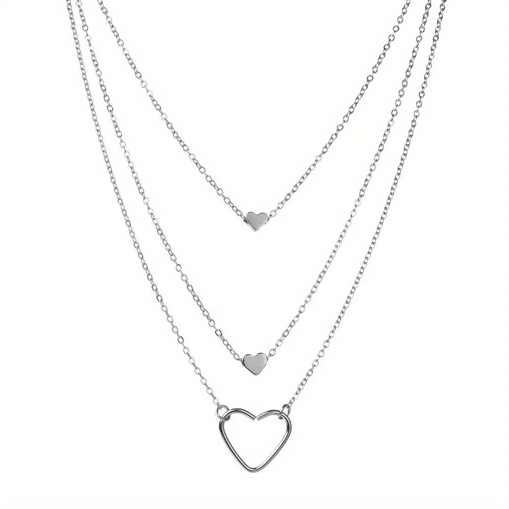 Stylish Alloy Heart Pendant Multilayer Stacking Ladies Necklace Jewelry Gift