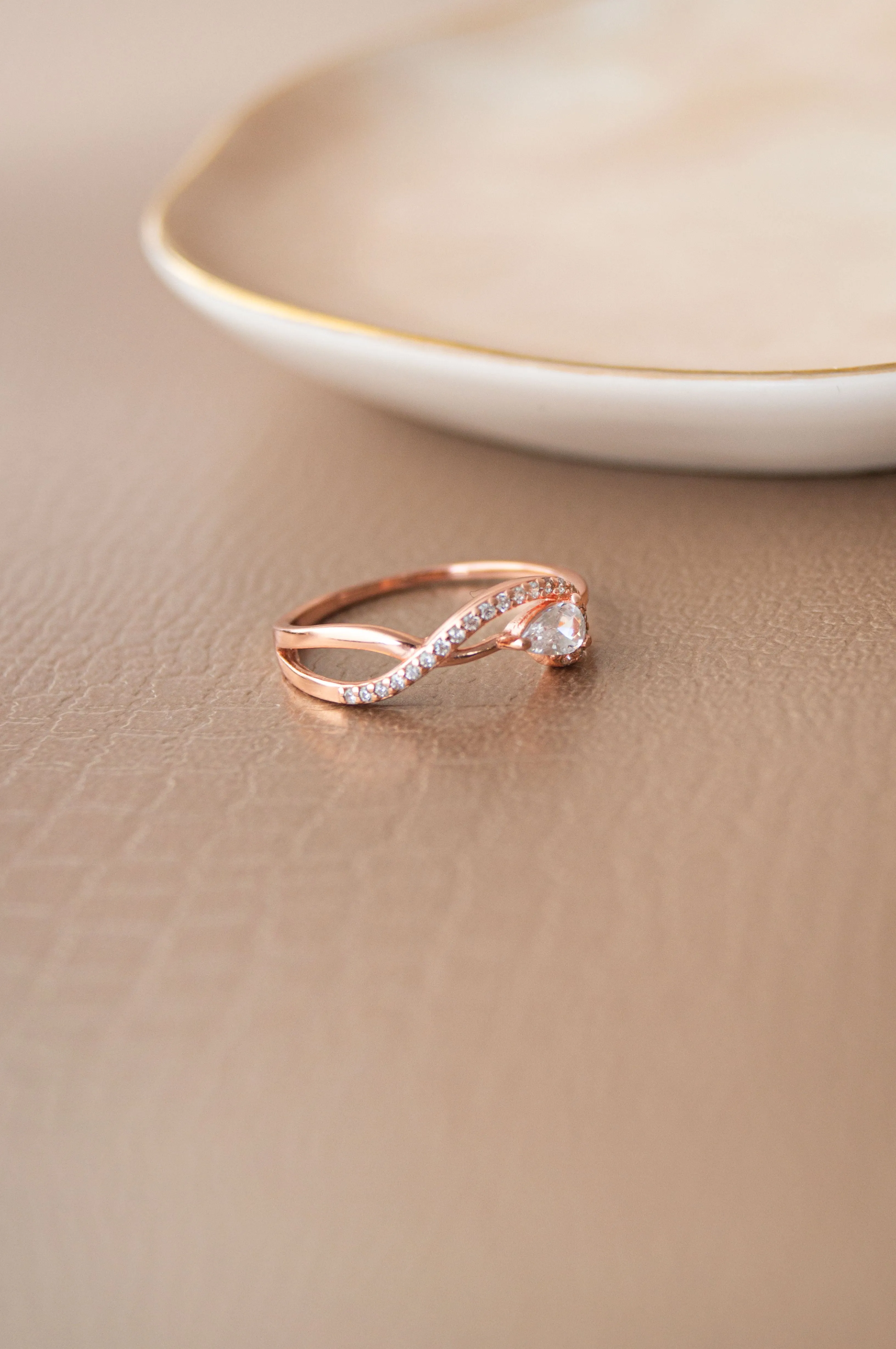 Swirl With A Solitaire Bling Rose Gold Plated Sterling Silver Ring