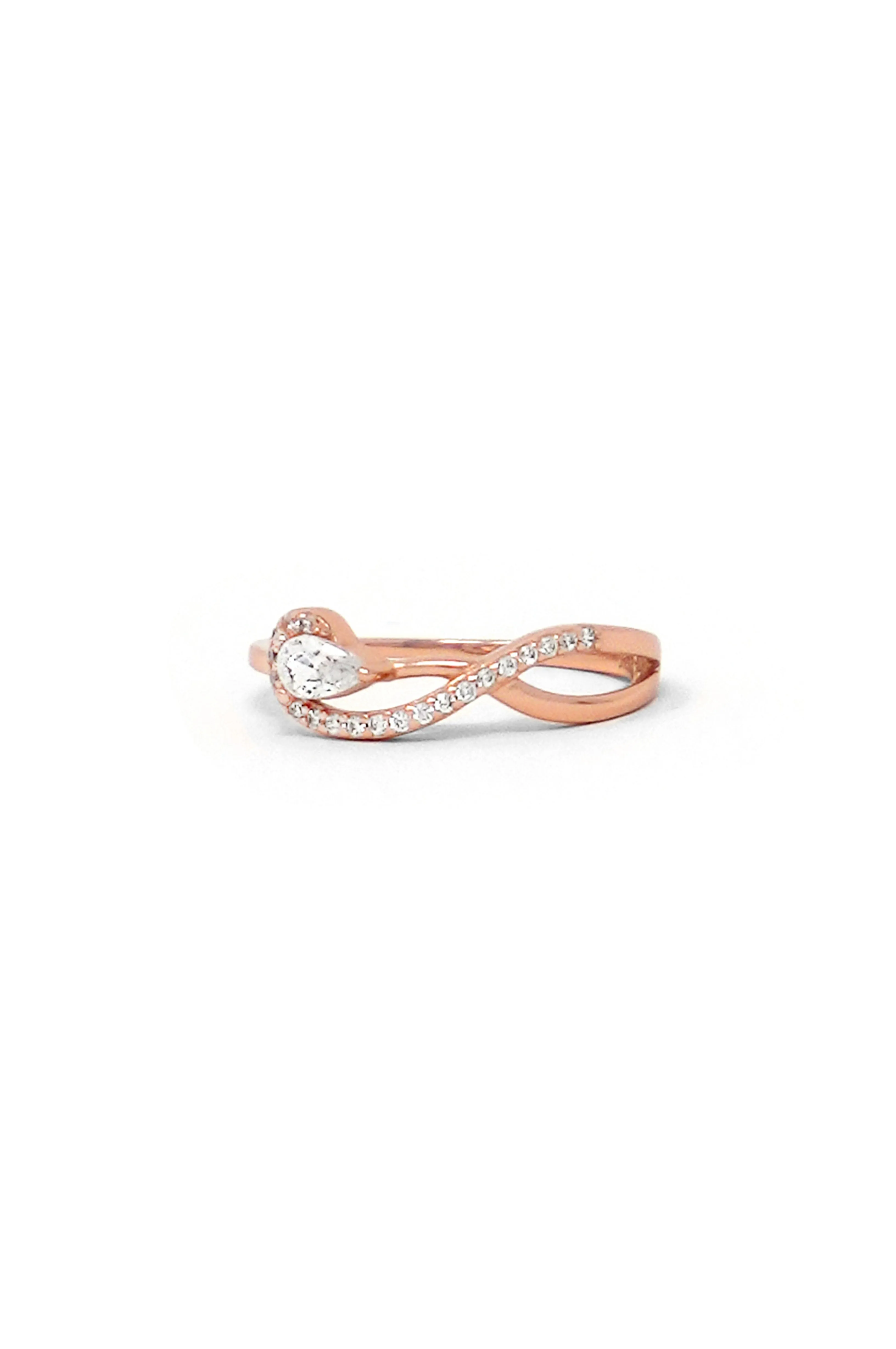 Swirl With A Solitaire Bling Rose Gold Plated Sterling Silver Ring