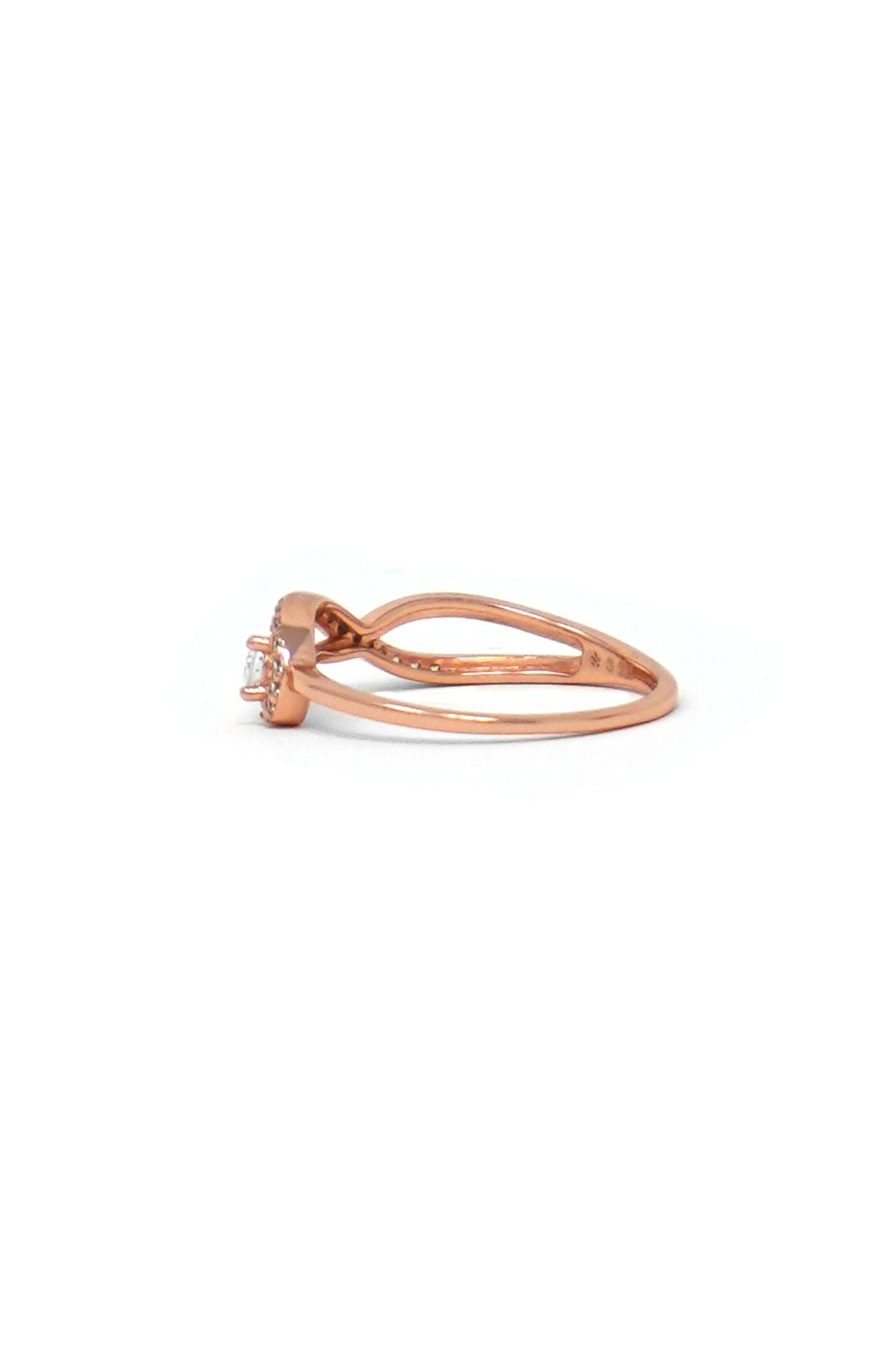 Swirl With A Solitaire Bling Rose Gold Plated Sterling Silver Ring