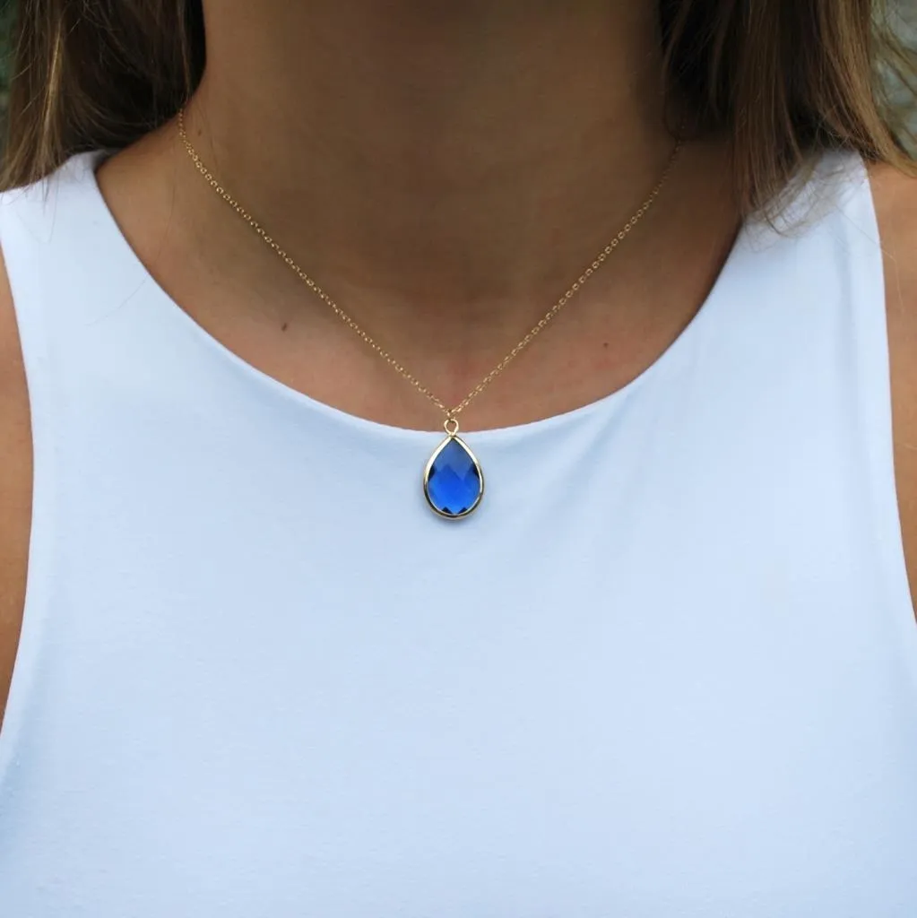 Teardrop Blue Gem Necklace