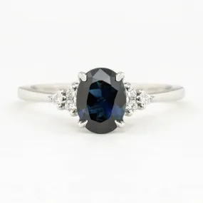 Teresa Ring 1.18ct Unheated Deep Blue Queensland Sapphire 14k White Gold (One of a kind)