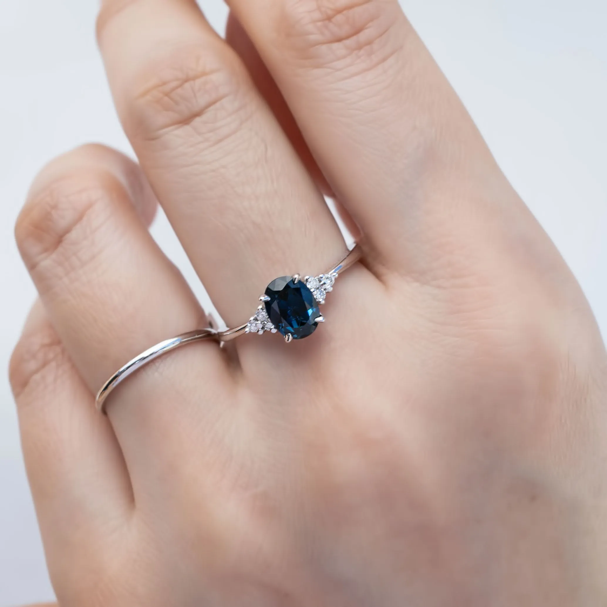 Teresa Ring 1.18ct Unheated Deep Blue Queensland Sapphire 14k White Gold (One of a kind)