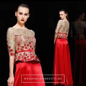 The Adella Sequined Champagne / Red Long Sleeves Gown (Available in 2 colours)