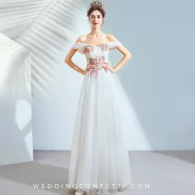 The Keira White Off Shoulder Tulle Gown