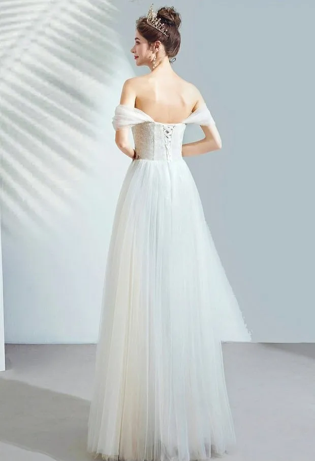 The Keira White Off Shoulder Tulle Gown