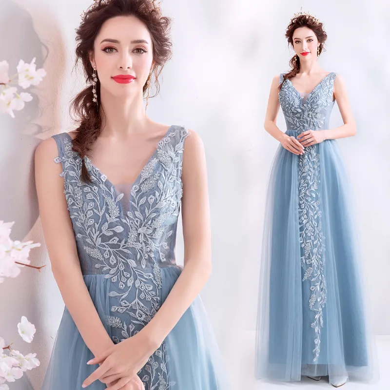 The Kyra Blue Tulle Sleeveless Gown