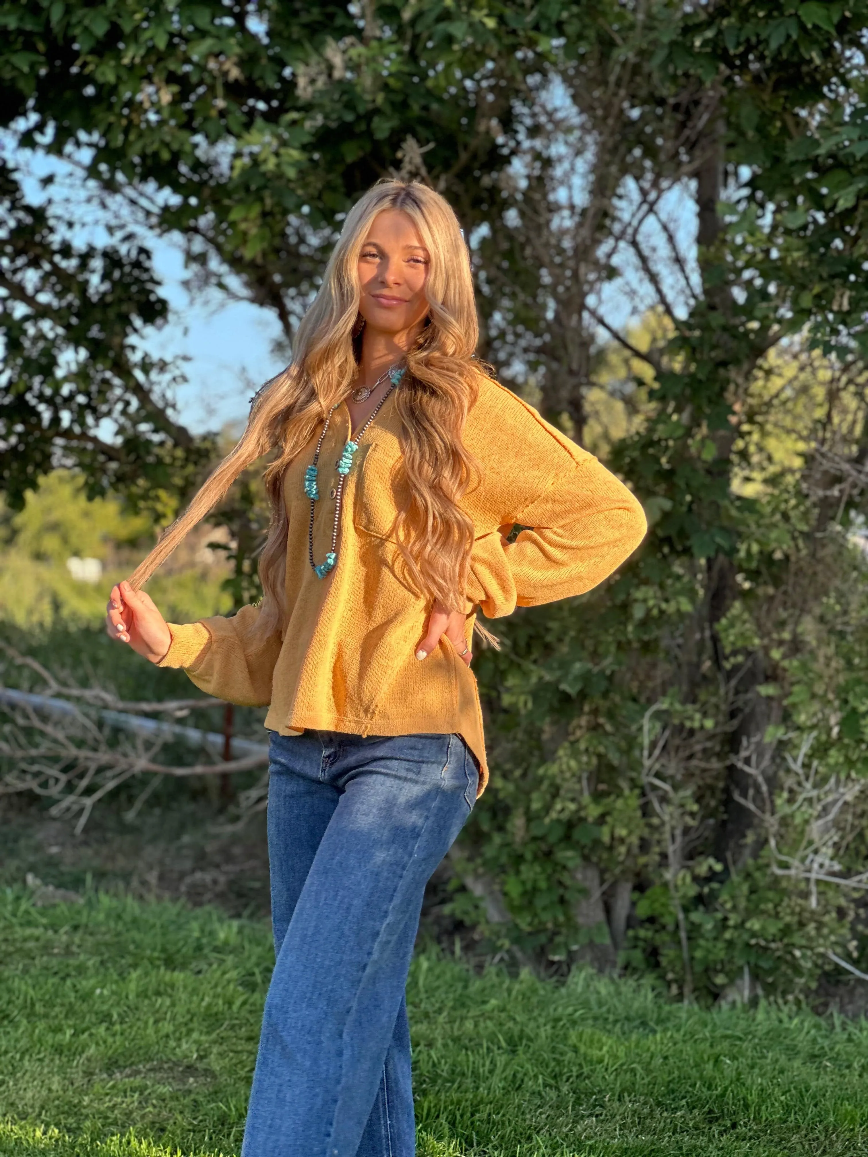 The Montana Mustard Hoodie Top