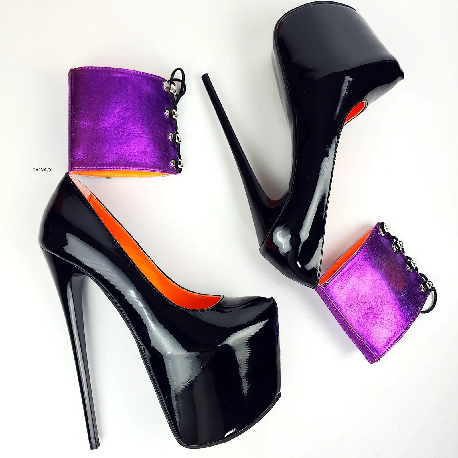 Tri-color Ankle Belt Platform High Heels