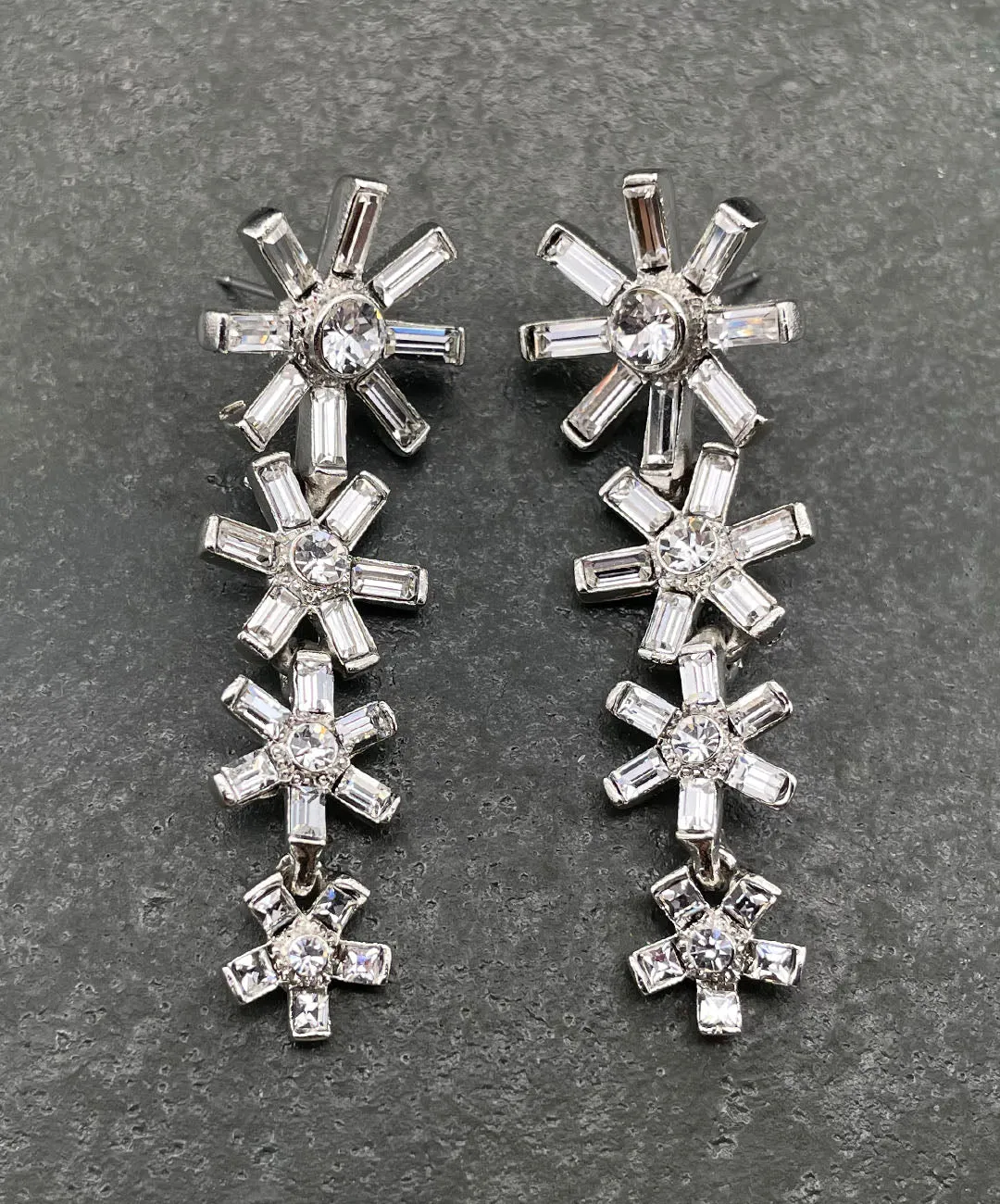 【USA輸入】ヴィンテージ K.J.L クリア フラワー ピアス/Vintage K.J.L Clear Flower Post Earrings