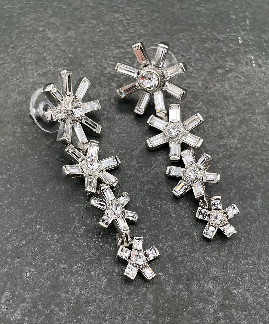 【USA輸入】ヴィンテージ K.J.L クリア フラワー ピアス/Vintage K.J.L Clear Flower Post Earrings