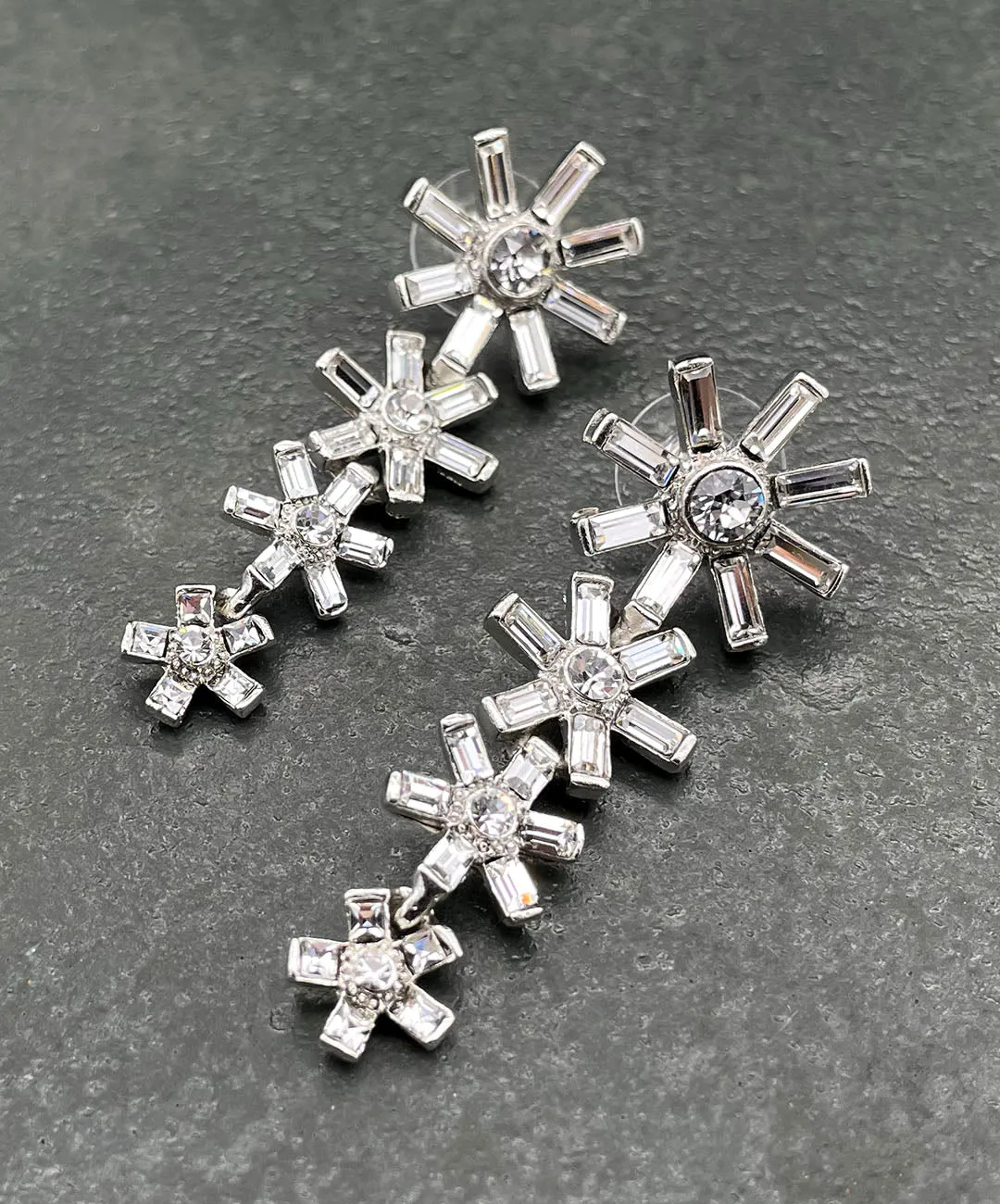 【USA輸入】ヴィンテージ K.J.L クリア フラワー ピアス/Vintage K.J.L Clear Flower Post Earrings