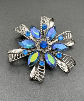 【USA輸入】ヴィンテージ ブルー オーロラ オープンワーク フラワー ブローチ/Vintage Blue Aurora Openwork Flower Brooch