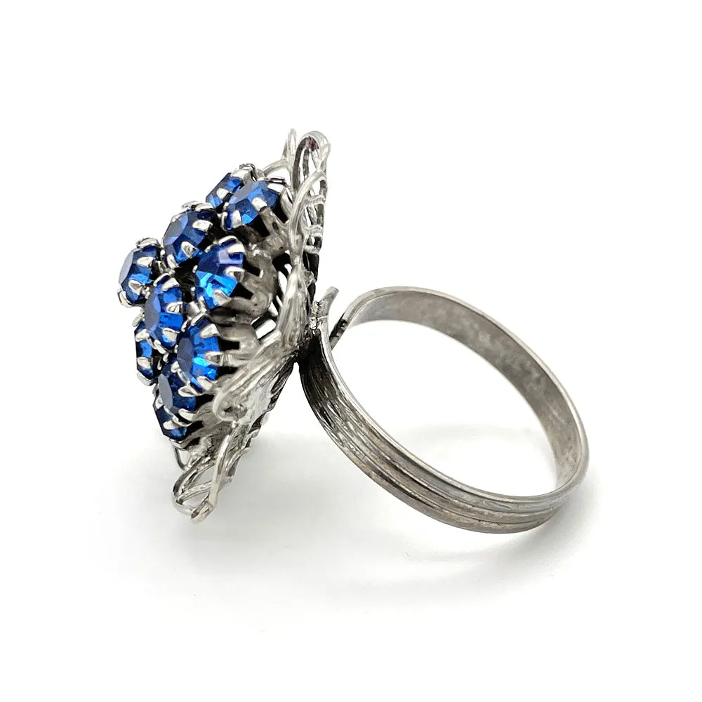 【USA輸入】ヴィンテージ ブルー フィリグリーフラワー ビジュー リング/Vintage Blue Filigree Flower Bijou Ring