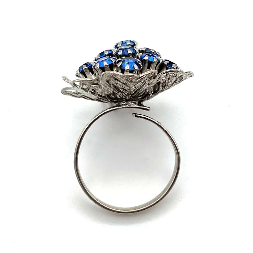 【USA輸入】ヴィンテージ ブルー フィリグリーフラワー ビジュー リング/Vintage Blue Filigree Flower Bijou Ring